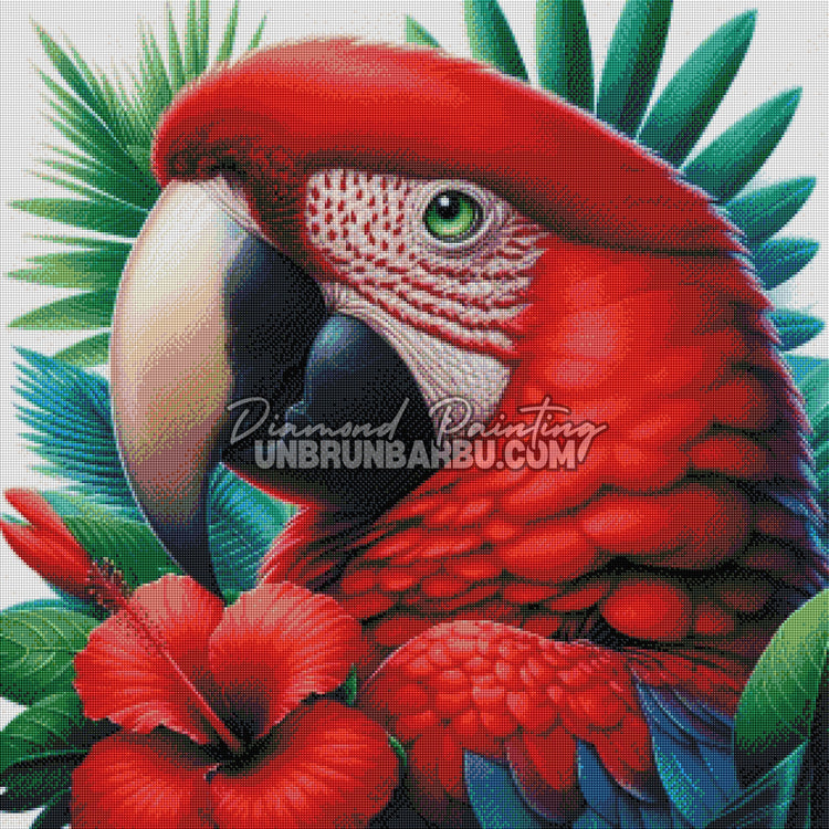 Diamond Painting - Ara Macao Écho d'Hibiscus (80cm x 80cm)