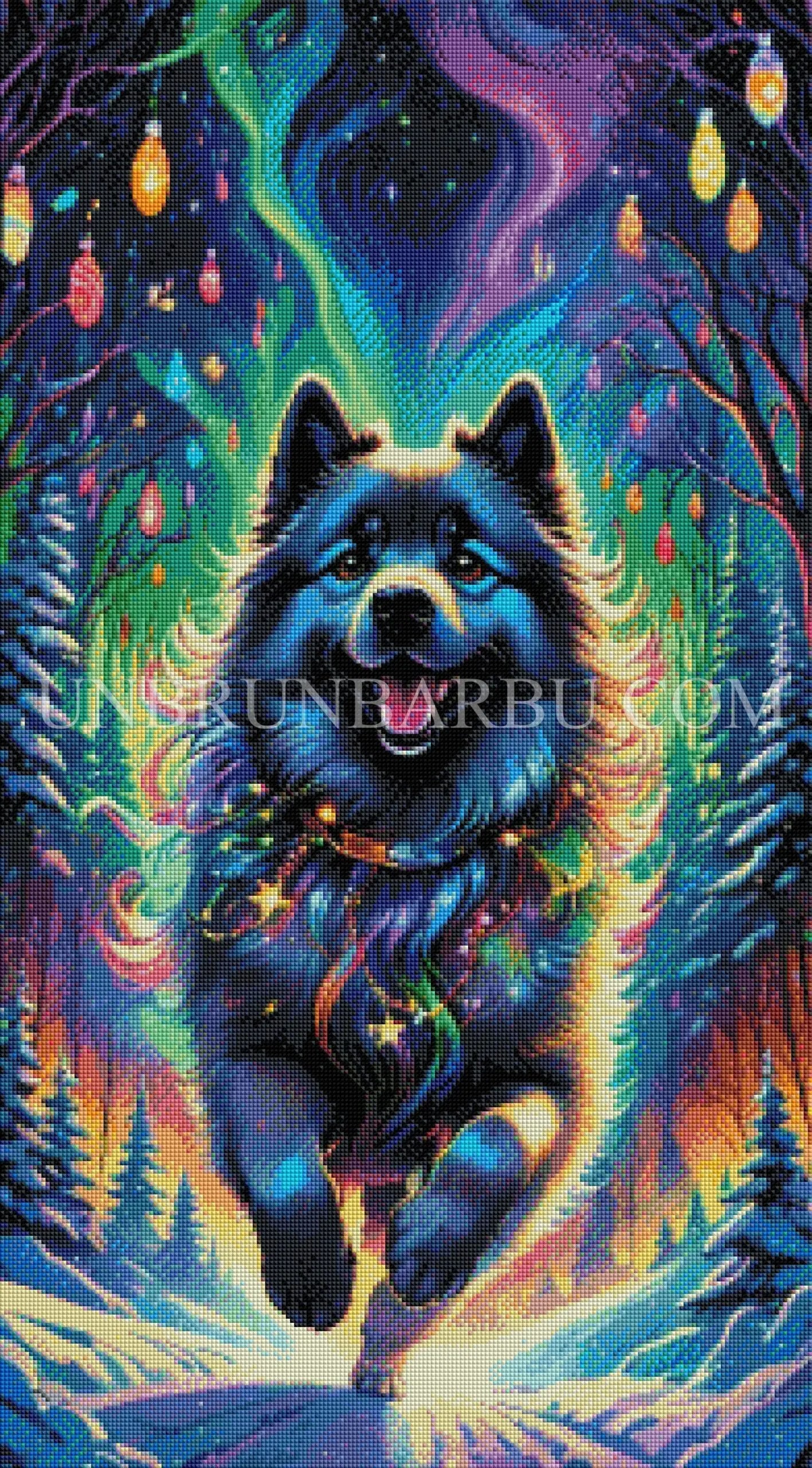 Aventure nordique Un chien joyeux sous les aurores boréales. (50xm x 90cm) - UnBrunBarbu