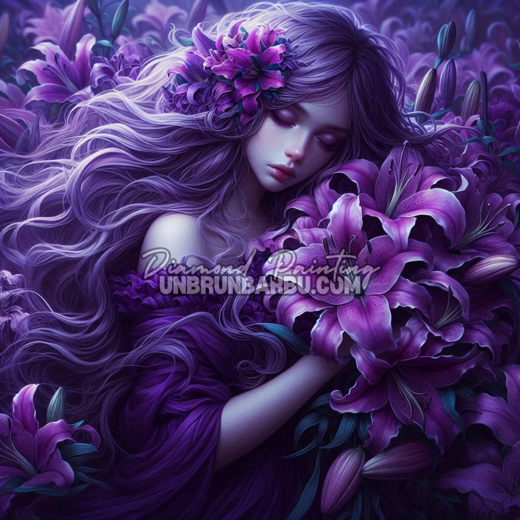 Diamond Painting - Belle Endormie aux Lys Violets (100cm x 100cm)