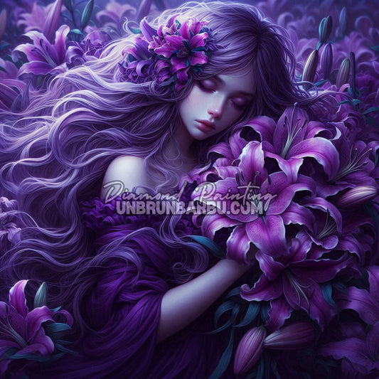 Diamond Painting - Belle Endormie aux Lys Violets (100cm x 100cm)