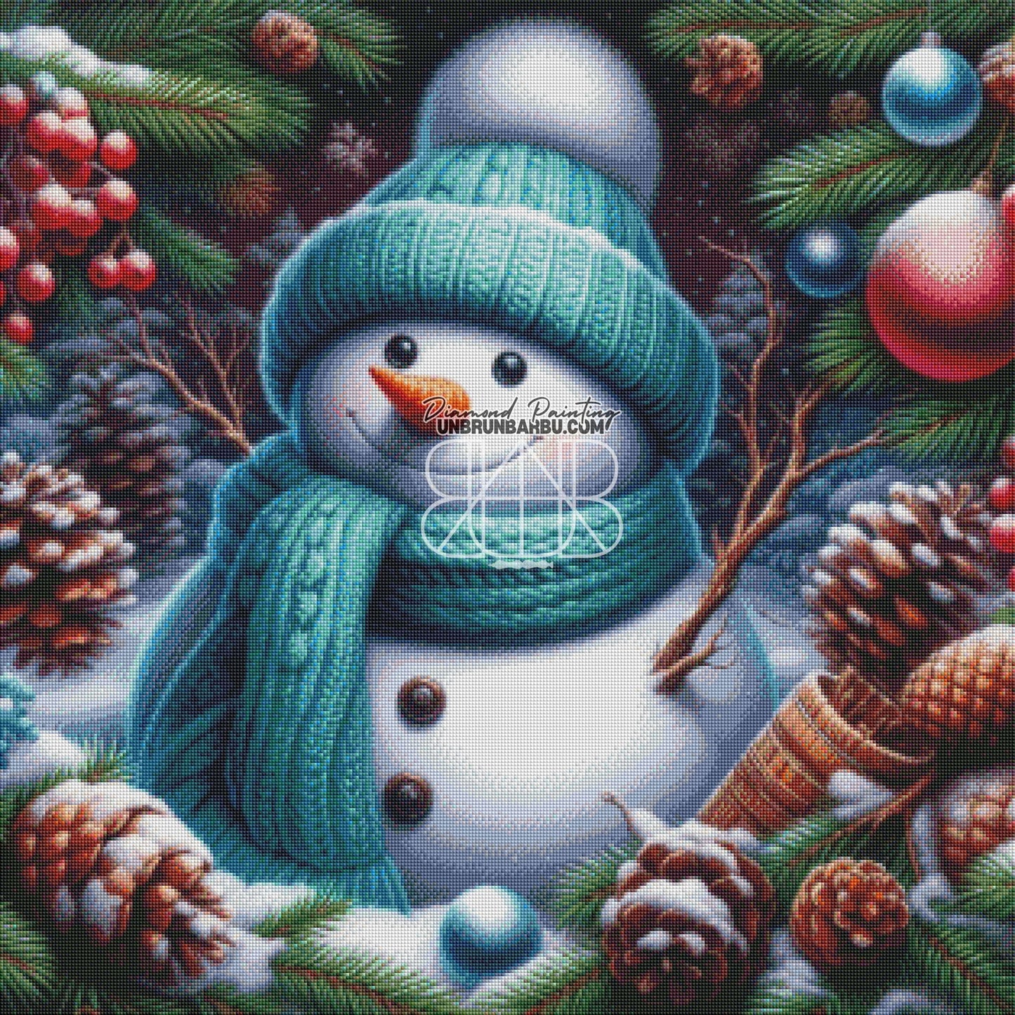 Bonhomme de Neige en Tricot. (80cm x 80cm) - UnBrunBarbu