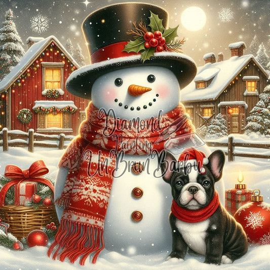 Bonhomme de Neige et le BouBou du Réveillon (90cm x 90cm)