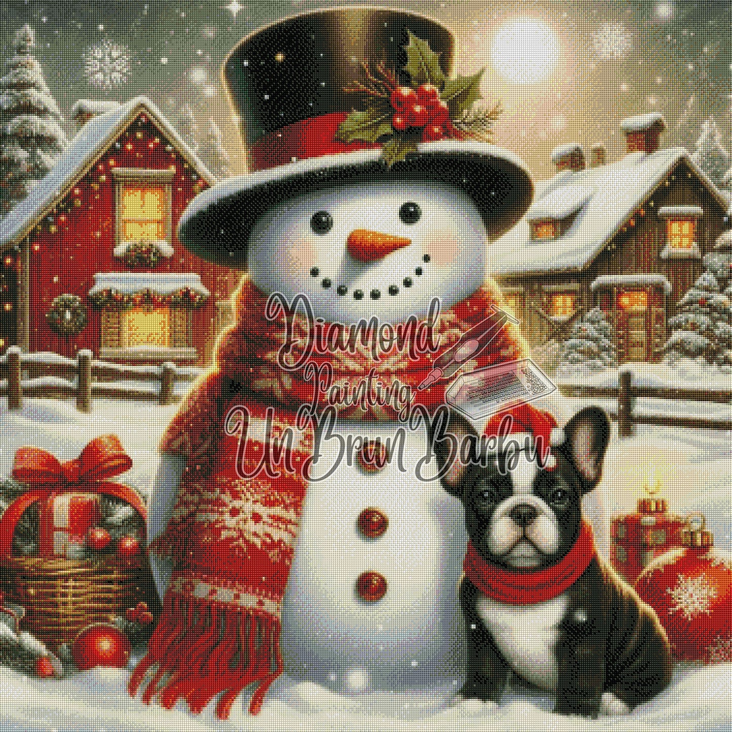 Bonhomme de Neige et le BouBou du Réveillon (90cm x 90cm)