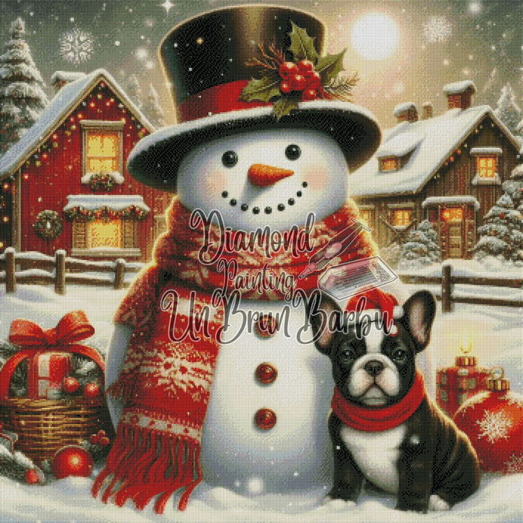 Bonhomme de Neige et le BouBou du Réveillon (90cm x 90cm)