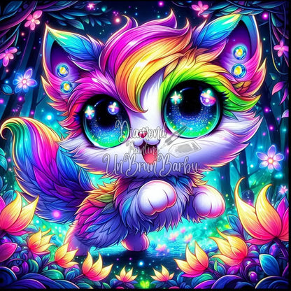 Chat Magique de la Forêt Lumineuse (90cm x 90cm)