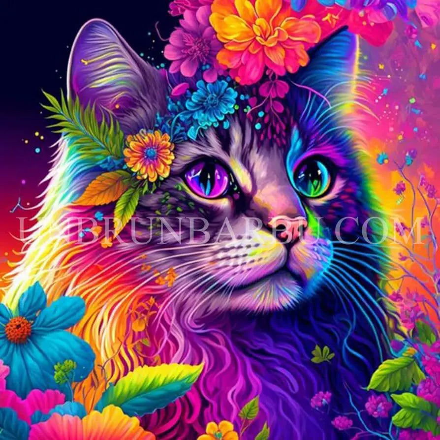 Chat Angora Floral. (100cm x 100cm). - UnBrunBarbu