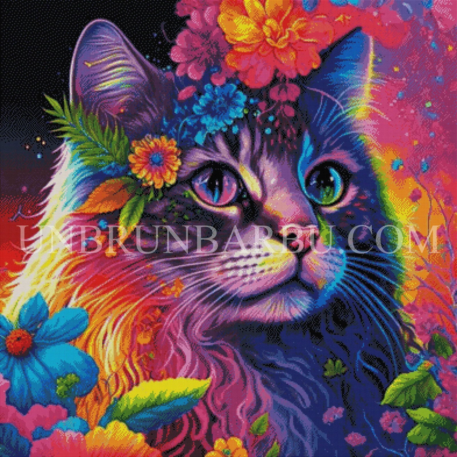 Chat Angora Floral. (100cm x 100cm). - UnBrunBarbu