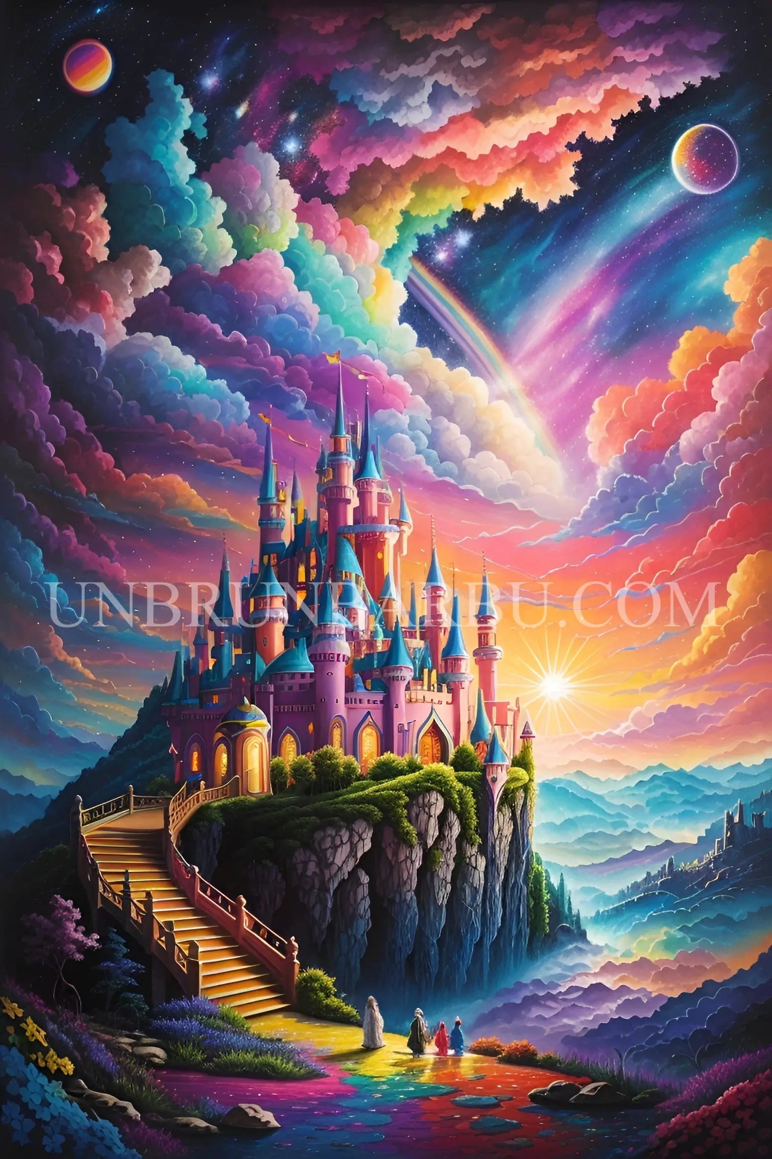 Château Enchanté sous un Ciel Arc-en-ciel. (60cm × 90cm). - UnBrunBarbu