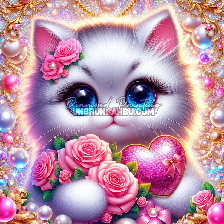 Diamond Painting - Chaton Cœur de Porcelaine (80cm x 80cm)