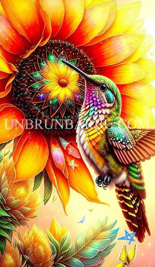 Colibris Colorés parmi les Tournesols. (50cm × 85cm). - UnBrunBarbu