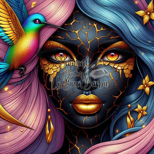 Déesse Kintsugi et le Colibri (80cm x 80cm)