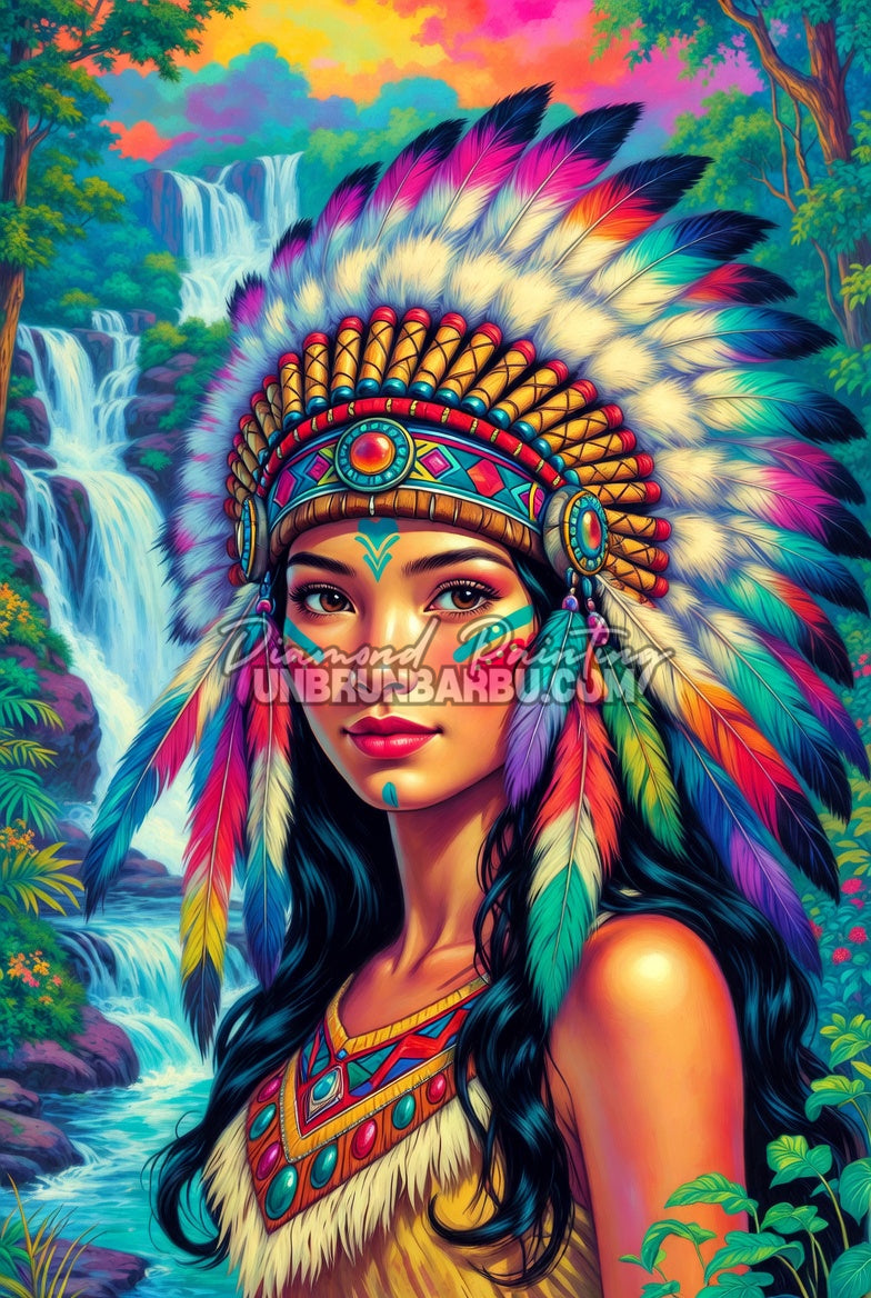 Diamond Painting - Amérindienne Guerrière aux Mille Plumes (80cm x 120cm)