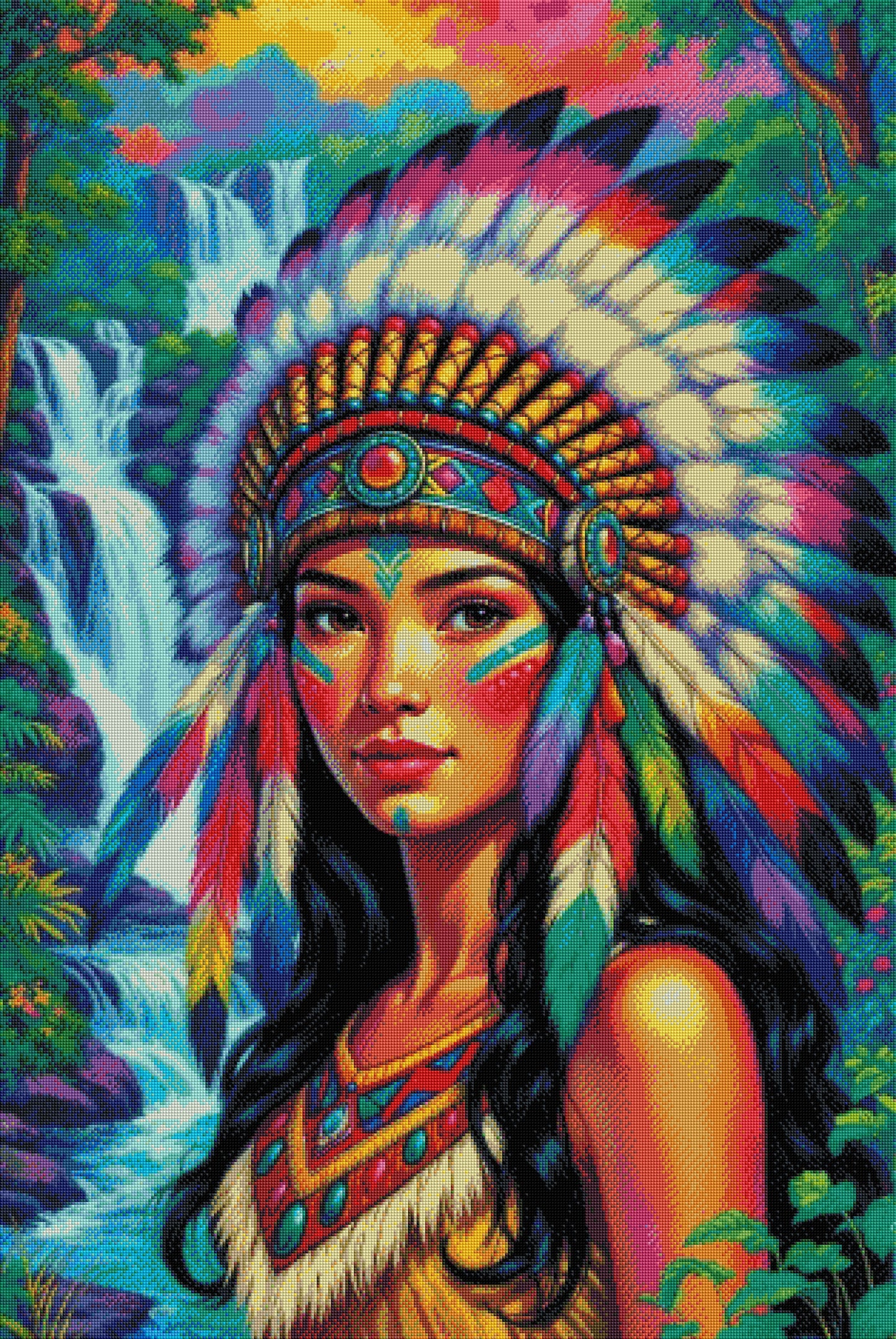 Diamond Painting - Amérindienne Guerrière aux Mille Plumes (80cm x 120cm)