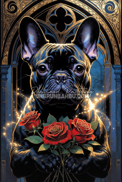 Diamond Painting - Bouledogue Français L'Offrande Florale (70cm x 105cm)