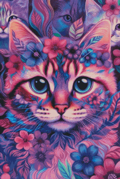 Diamond Painting - Chats Enchantés aux Fleurs Vibrantes (60cm x 90cm)