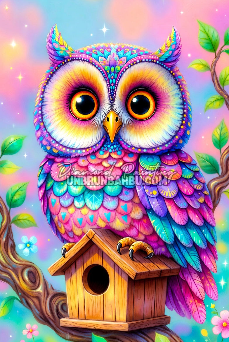 Diamond Painting - Chouette Arc-en-Ciel sur son Perchoir (60cm x 90cm)