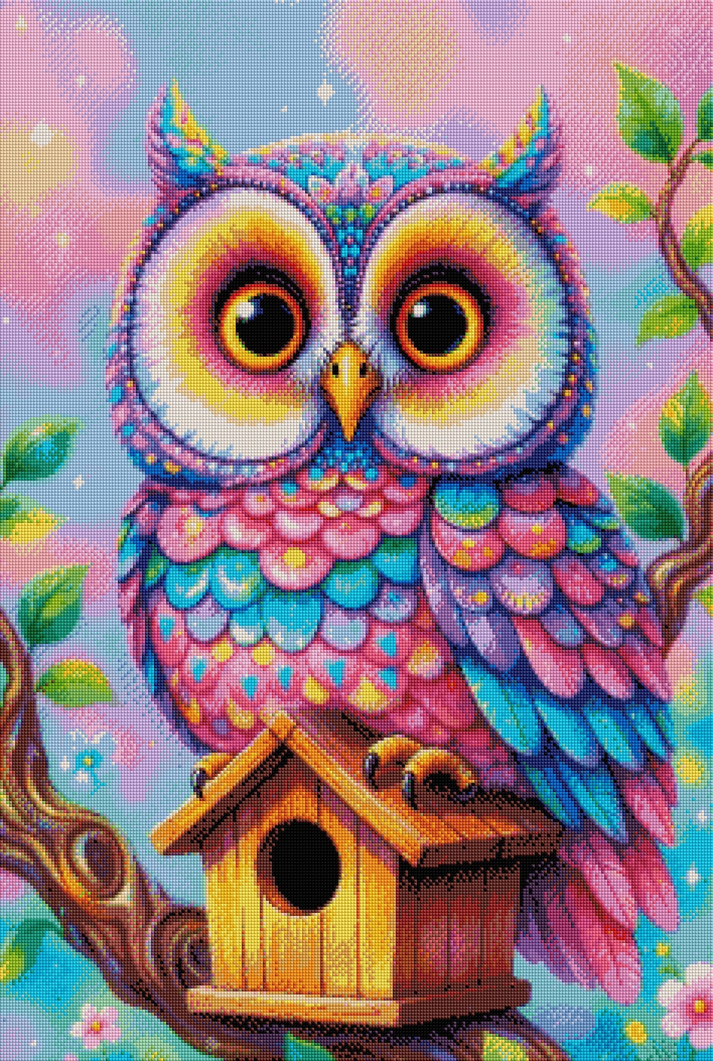 Diamond Painting - Chouette Arc-en-Ciel sur son Perchoir (60cm x 90cm)