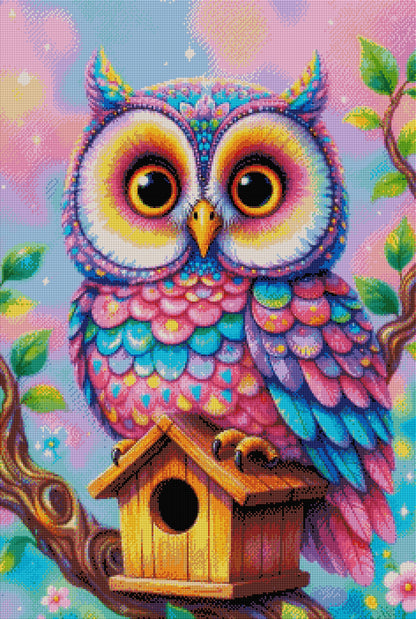 Diamond Painting - Chouette Arc-en-Ciel sur son Perchoir (60cm x 90cm)