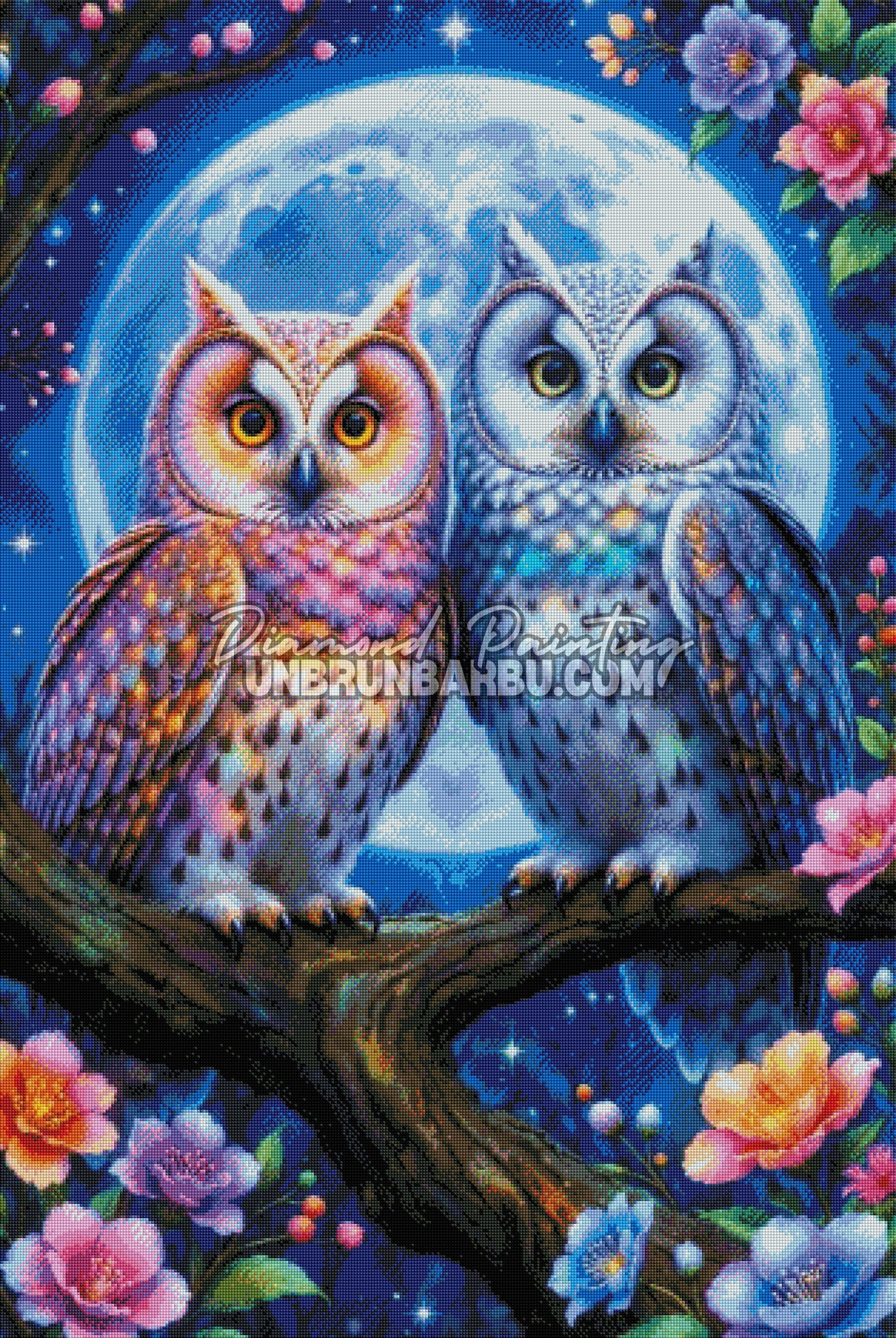 Diamond Painting - Duo de Hiboux aux Plumes Étoilées (80cm x 120cm)