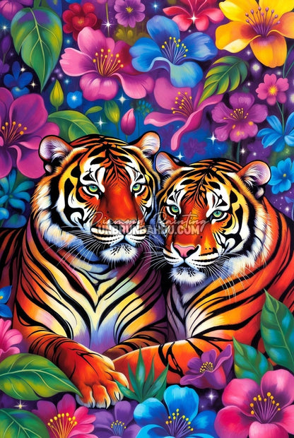 Diamond Painting - Duo de Tigres en Fleurs (70cm x 105cm)
