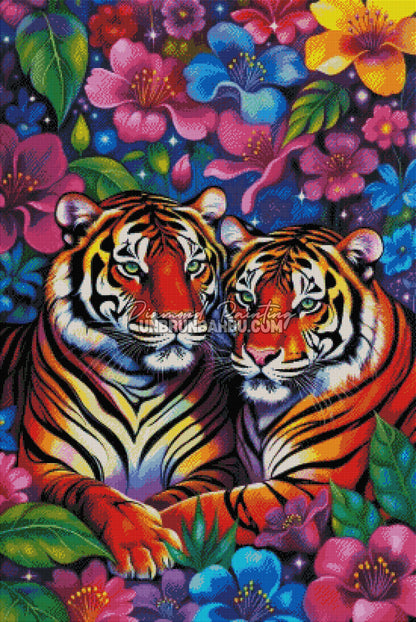 Diamond Painting - Duo de Tigres en Fleurs (70cm x 105cm)