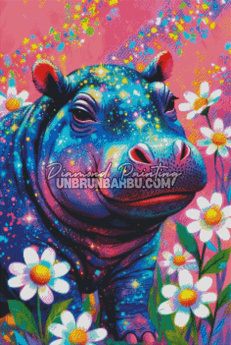 Diamond Painting - Hippopotame Rêve en Éclats (60cm x 90cm)