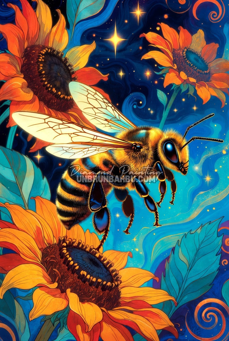 Diamond Painting - L’Abeille Tournesols & Cosmos (60cm x 90cm)