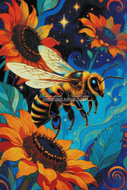 Diamond Painting - L’Abeille Tournesols & Cosmos (60cm x 90cm)