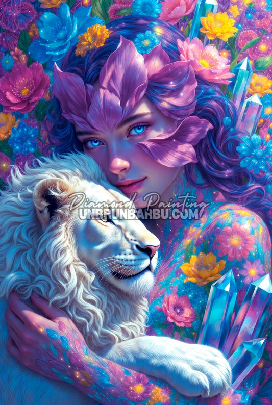 Diamond Painting - Lionceau de Cristal et la Nymphe Violette (80cm x 120cm)