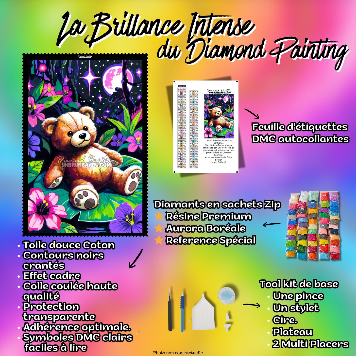 Diamond Painting - Nounours des Fleurs de Minuit (50cm x 75cm)