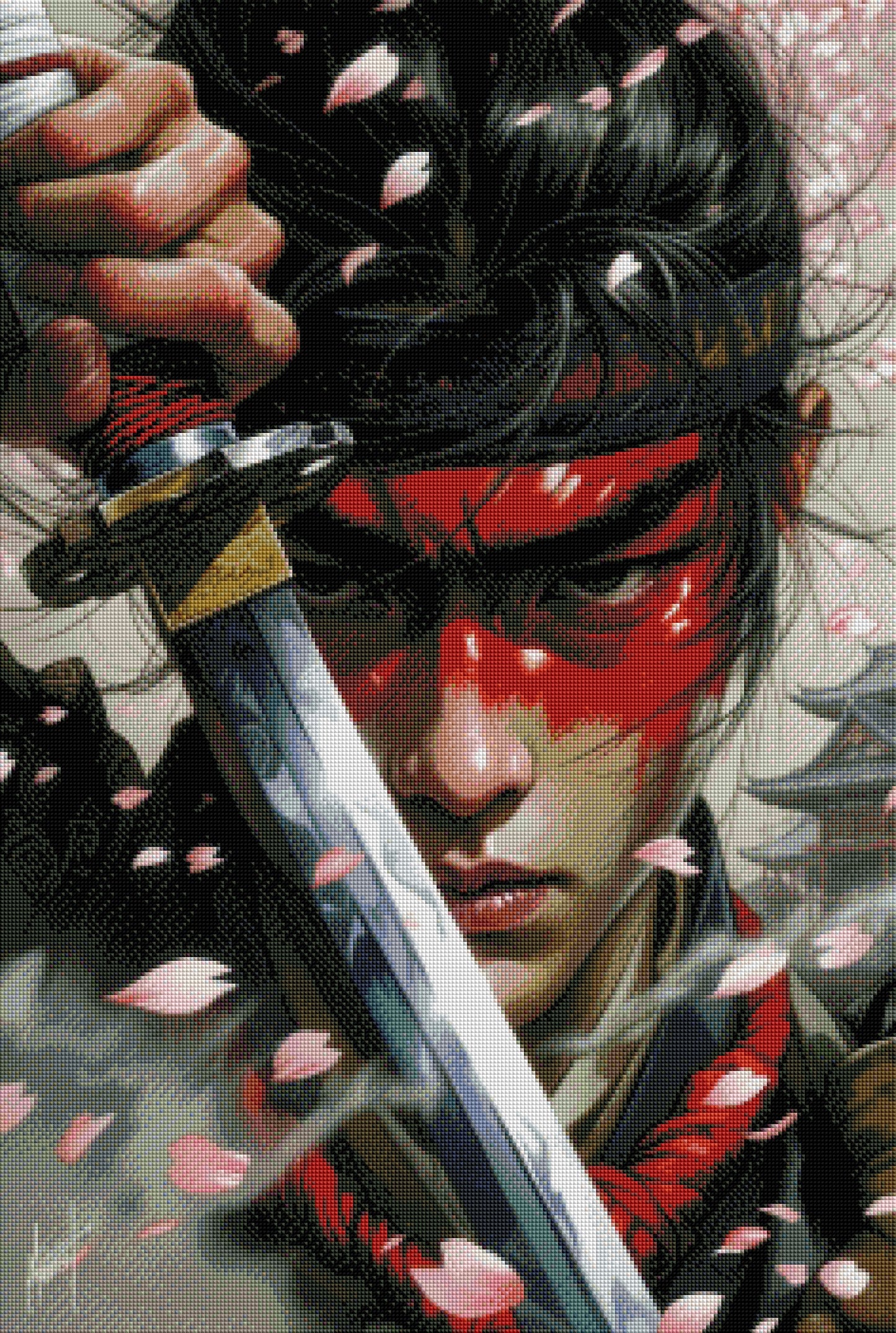 Diamond Painting - Samouraï Masqué aux Pétales de Cerisier (60cm x 90cm)