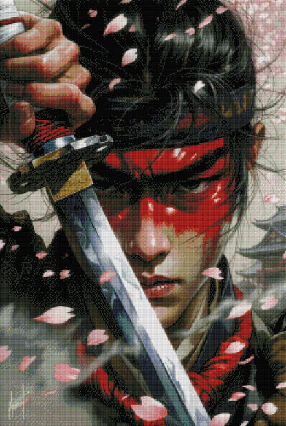 Diamond Painting - Samouraï Masqué aux Pétales de Cerisier (60cm x 90cm)