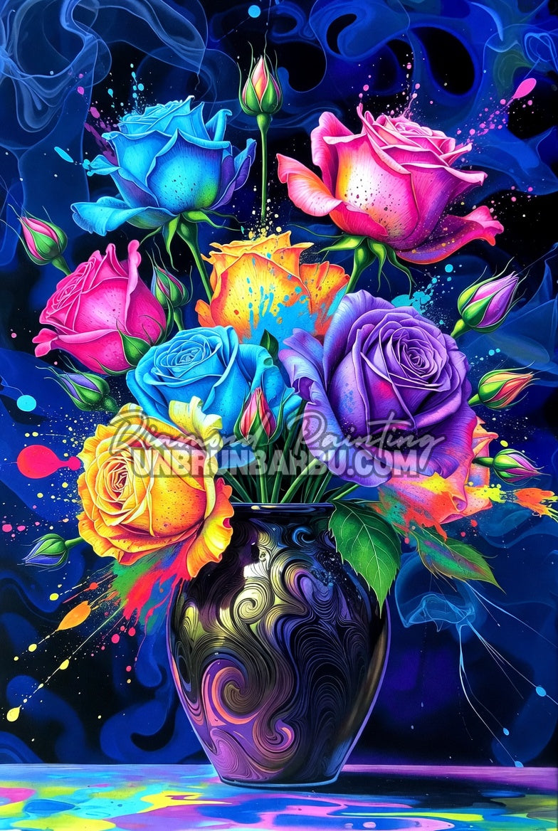 Diamond Painting - Vase d’Encre Roses Arc-en-Ciel (60cm x 90cm)