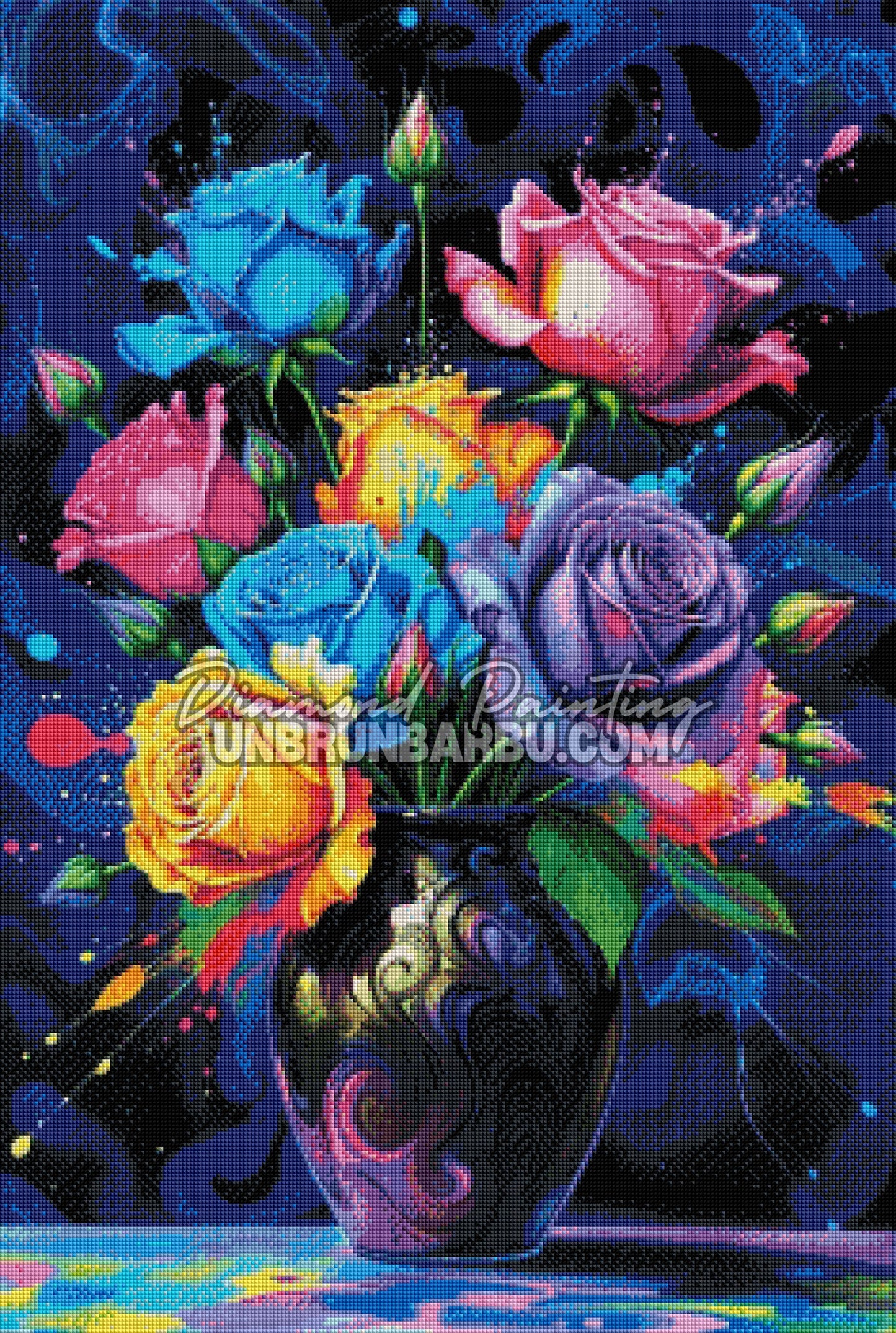 Diamond Painting - Vase d’Encre Roses Arc-en-Ciel (60cm x 90cm)
