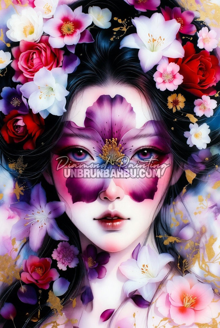 Diamond Painting - Visage Floral Enchanté aux Pétales Multicolores (60cm x 90cm)