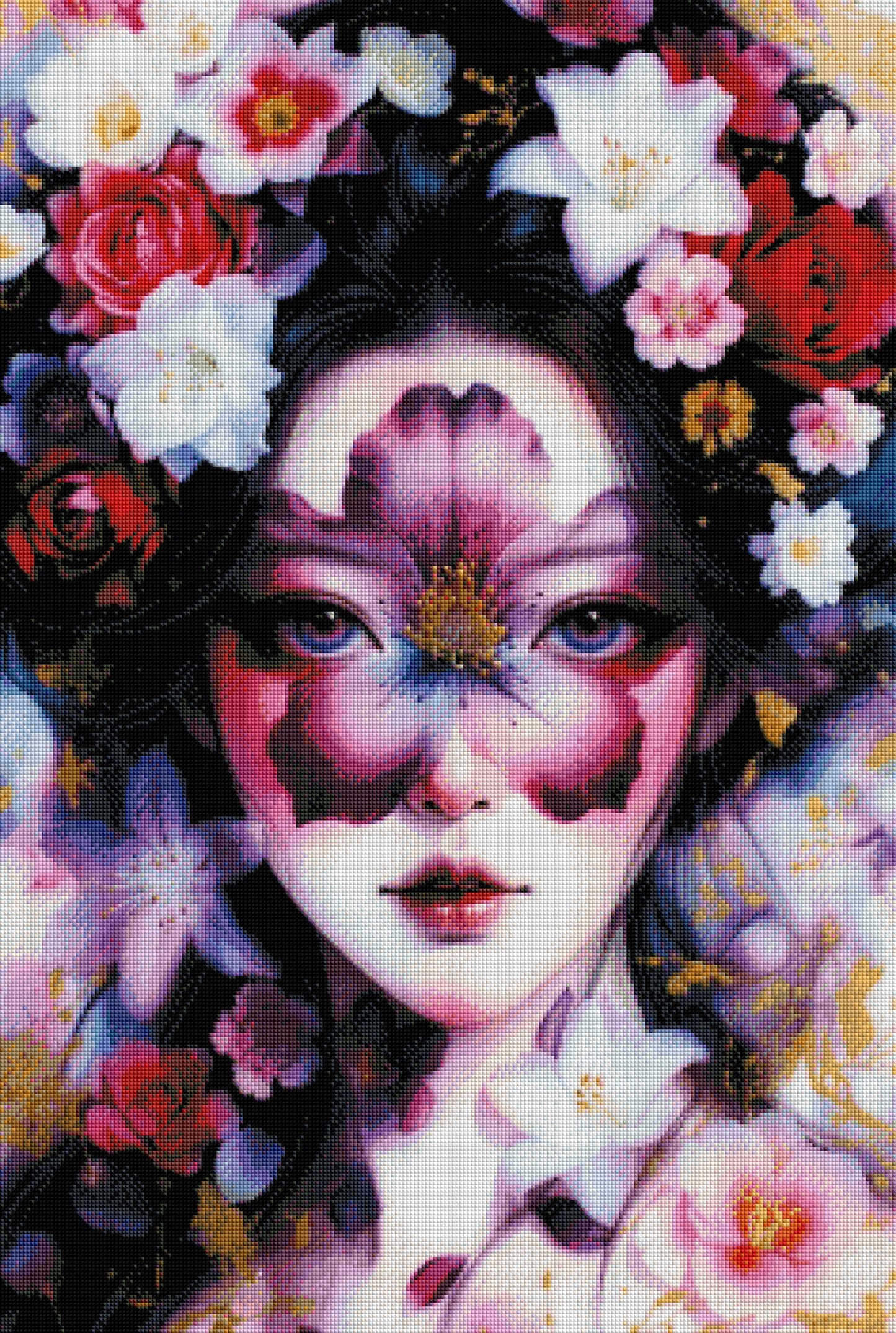 Diamond Painting - Visage Floral Enchanté aux Pétales Multicolores (60cm x 90cm)