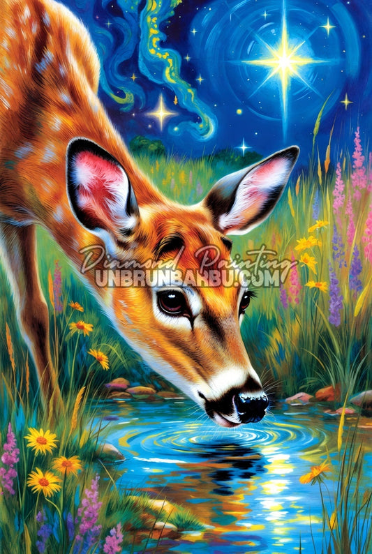 Diamond Painting - Faon des Étoiles au Ruisseau d’Azur (70cm x 105cm)