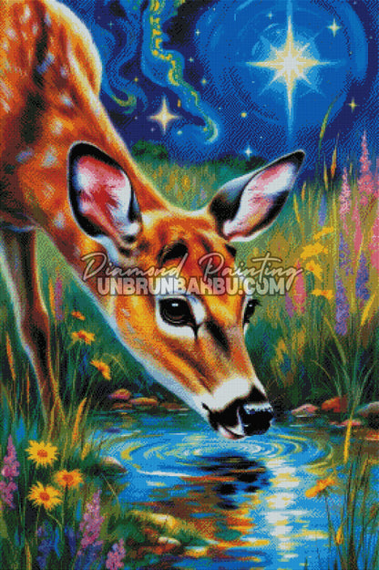 Diamond Painting - Faon des Étoiles au Ruisseau d’Azur (70cm x 105cm)