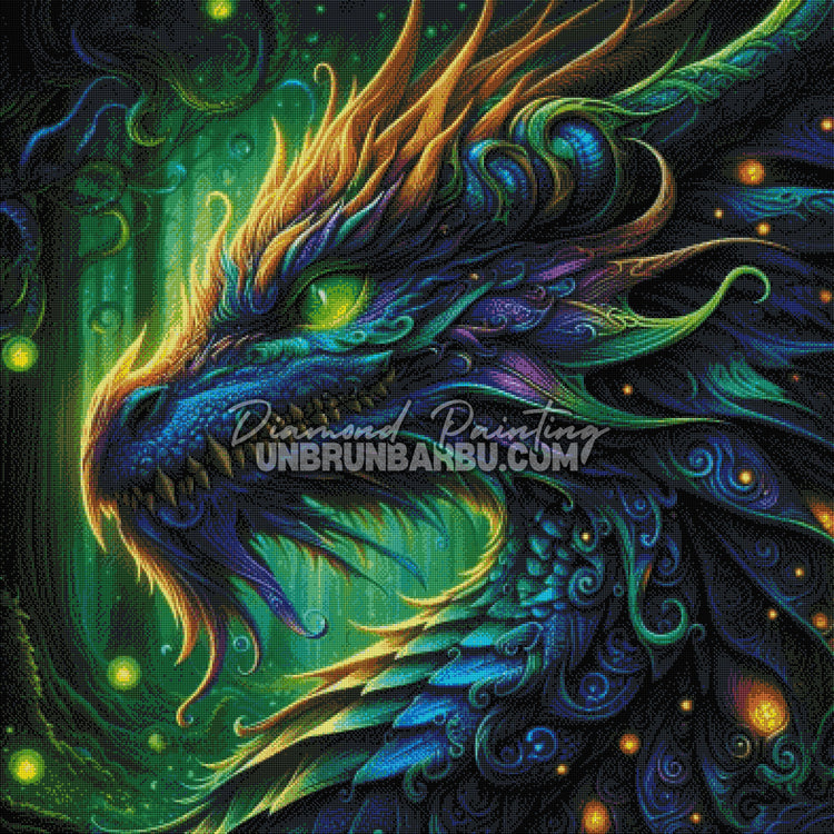 Diamond Painting - Dragon Sylvestre Lueur d'Émeraude (100cm x 100cm)