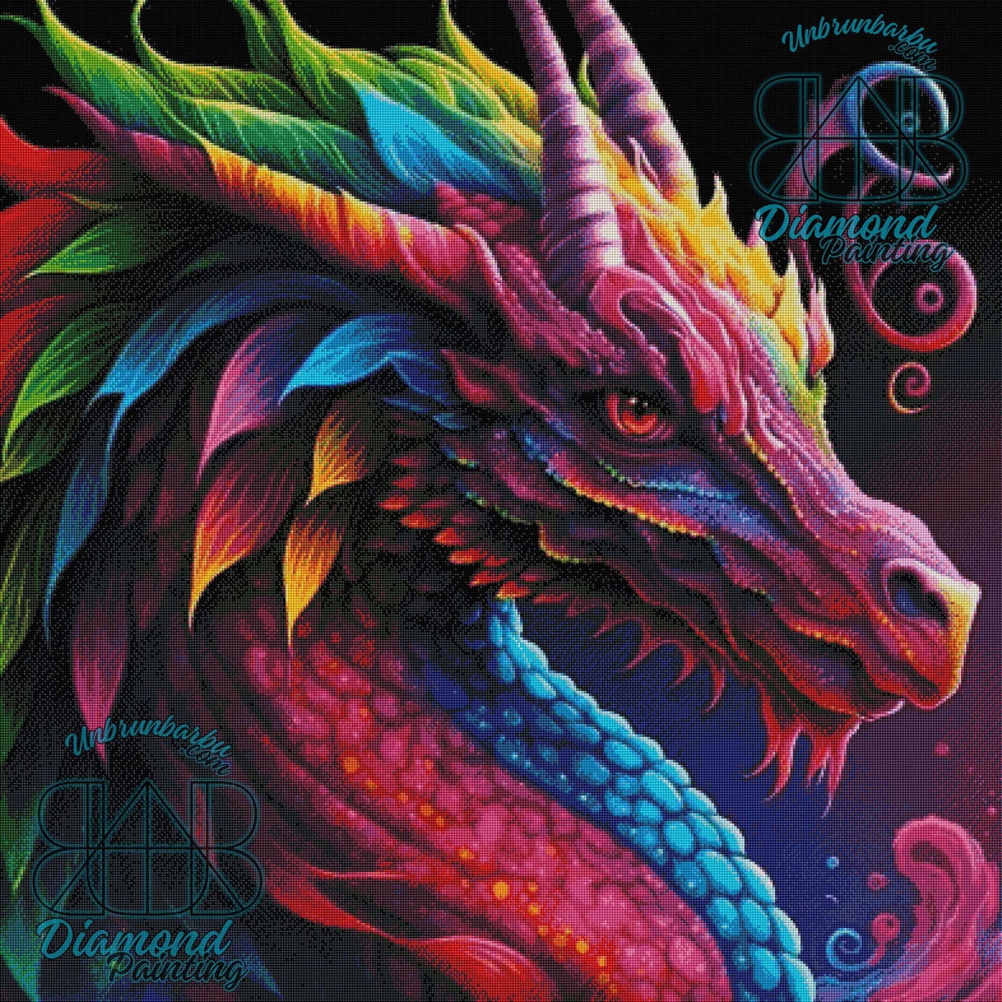 Dragon dans l’obscurité violette. (100cm x 100cm). - UnBrunBarbu