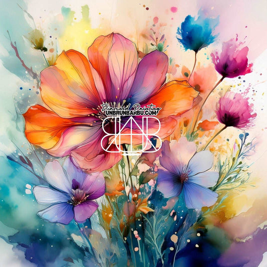 Éclat Floral en Aquarelle (80cm x 80cm) - UnBrunBarbu
