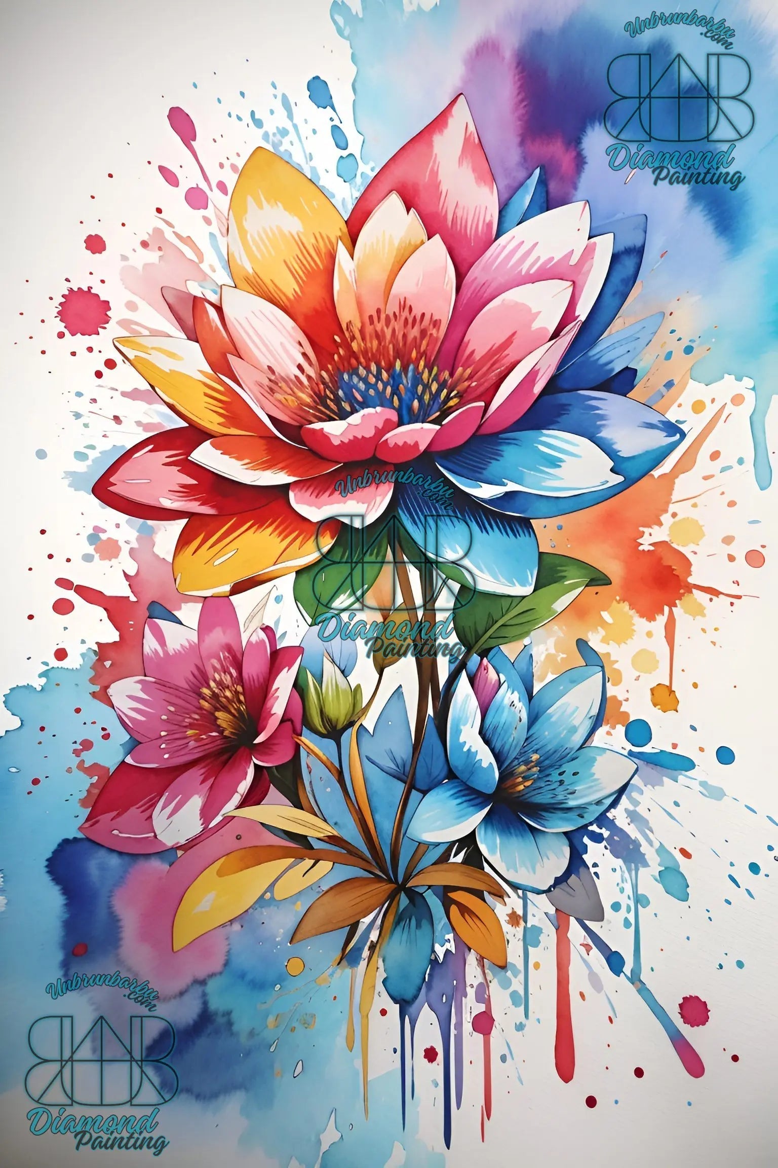 Éclats de Couleurs Florales Trio Aquarelle. (40cm x 60cm). - UnBrunBarbu