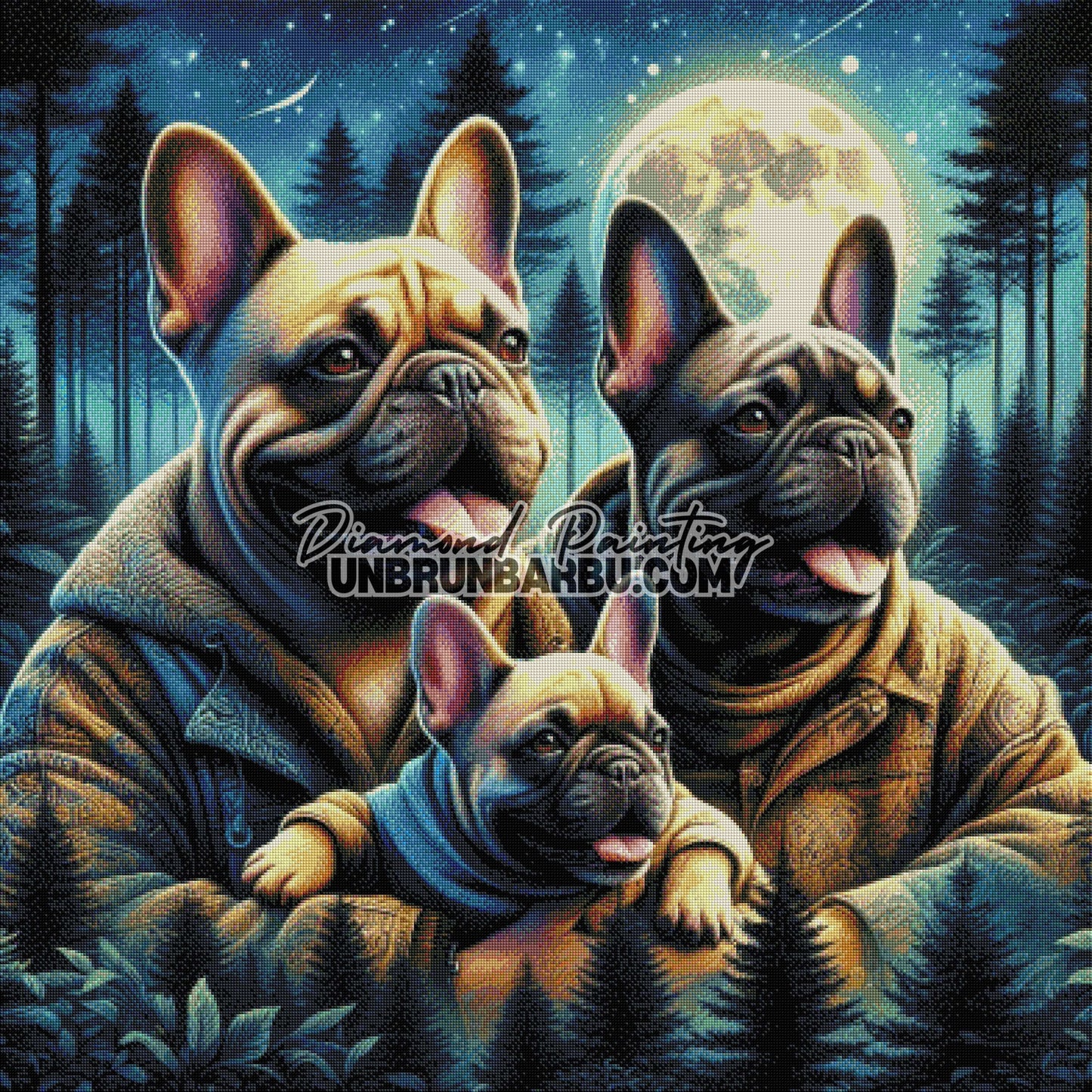 Famille Bouledogue Étoilée (100cm x 100cm)