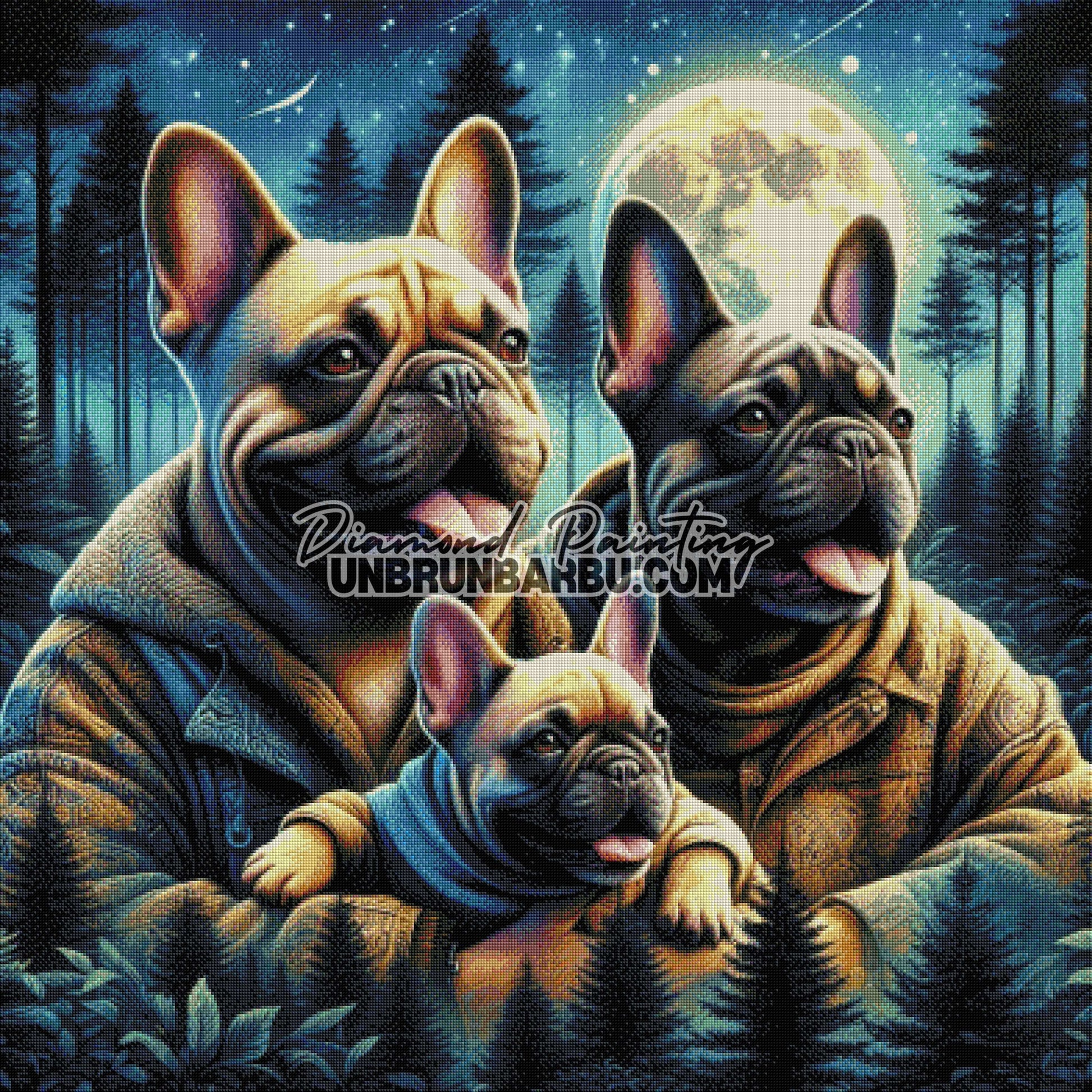 Famille Bouledogue Étoilée (100cm x 100cm)