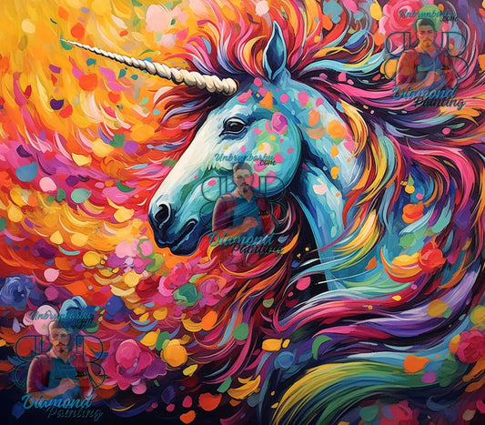 Fantaisie Vibrante, Licorne Mystique au Cœur des Couleurs. (100cm x 90cm). - UnBrunBarbu