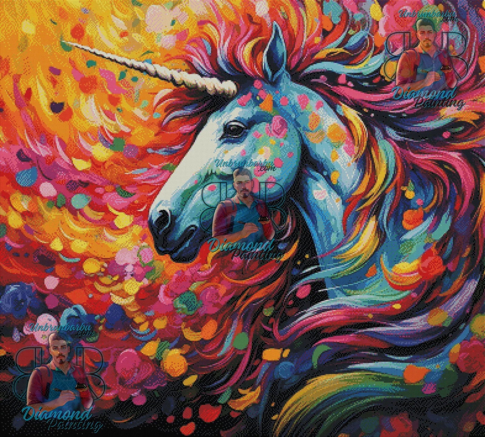 Fantaisie Vibrante, Licorne Mystique au Cœur des Couleurs. (100cm x 90cm). - UnBrunBarbu