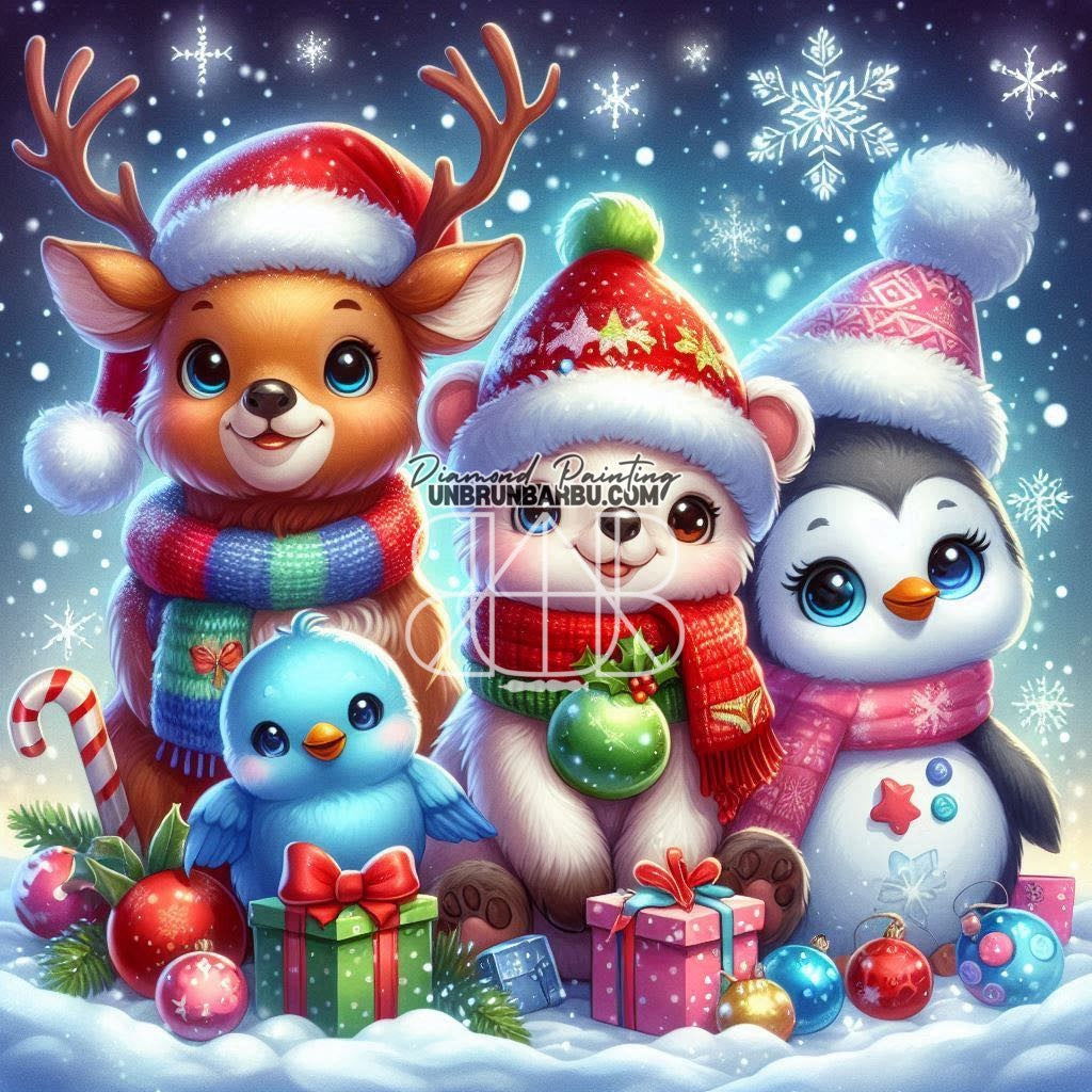 Fête Hivernale des Animaux de Noël (100cm x 100cm) - UnBrunBarbu
