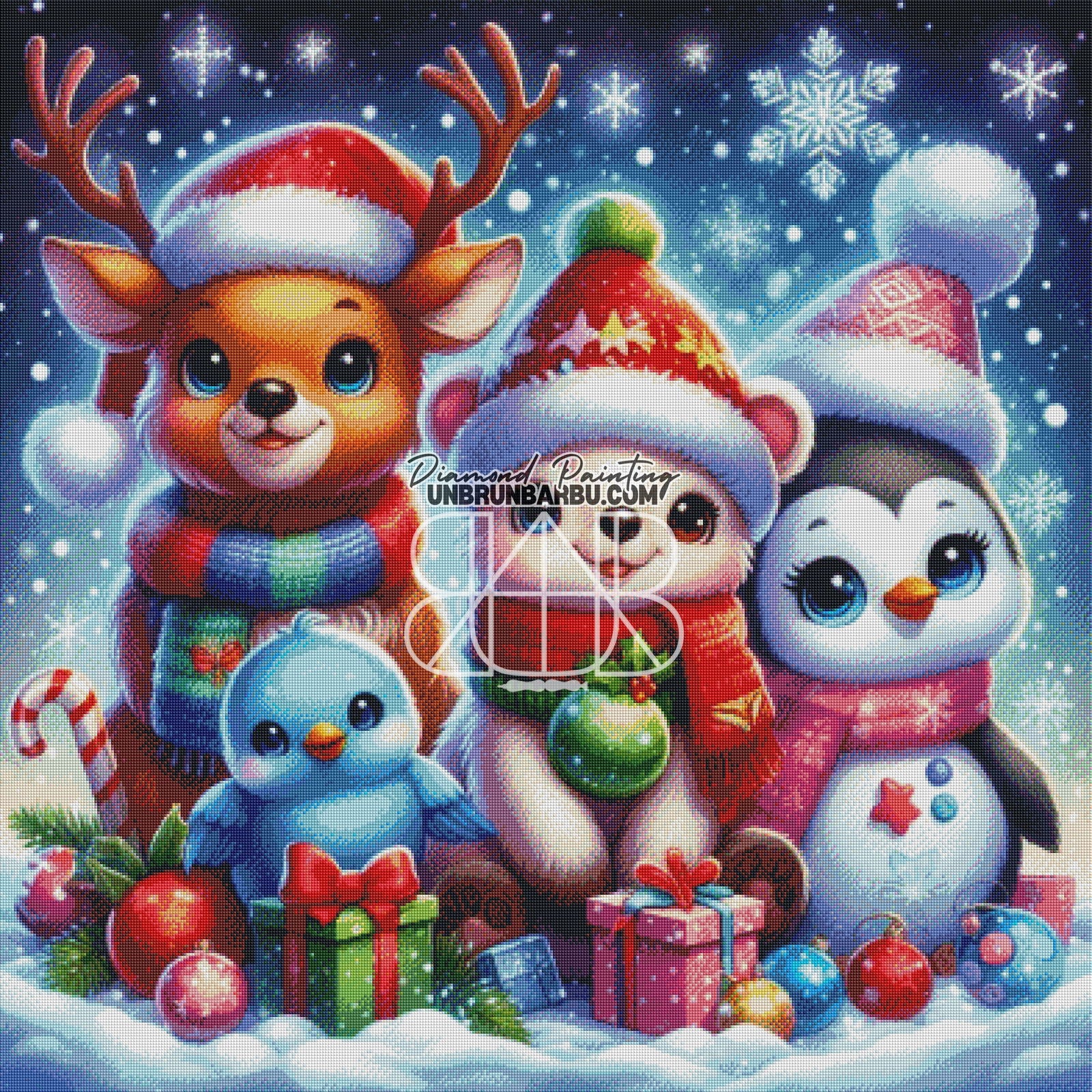 Fête Hivernale des Animaux de Noël (100cm x 100cm) - UnBrunBarbu