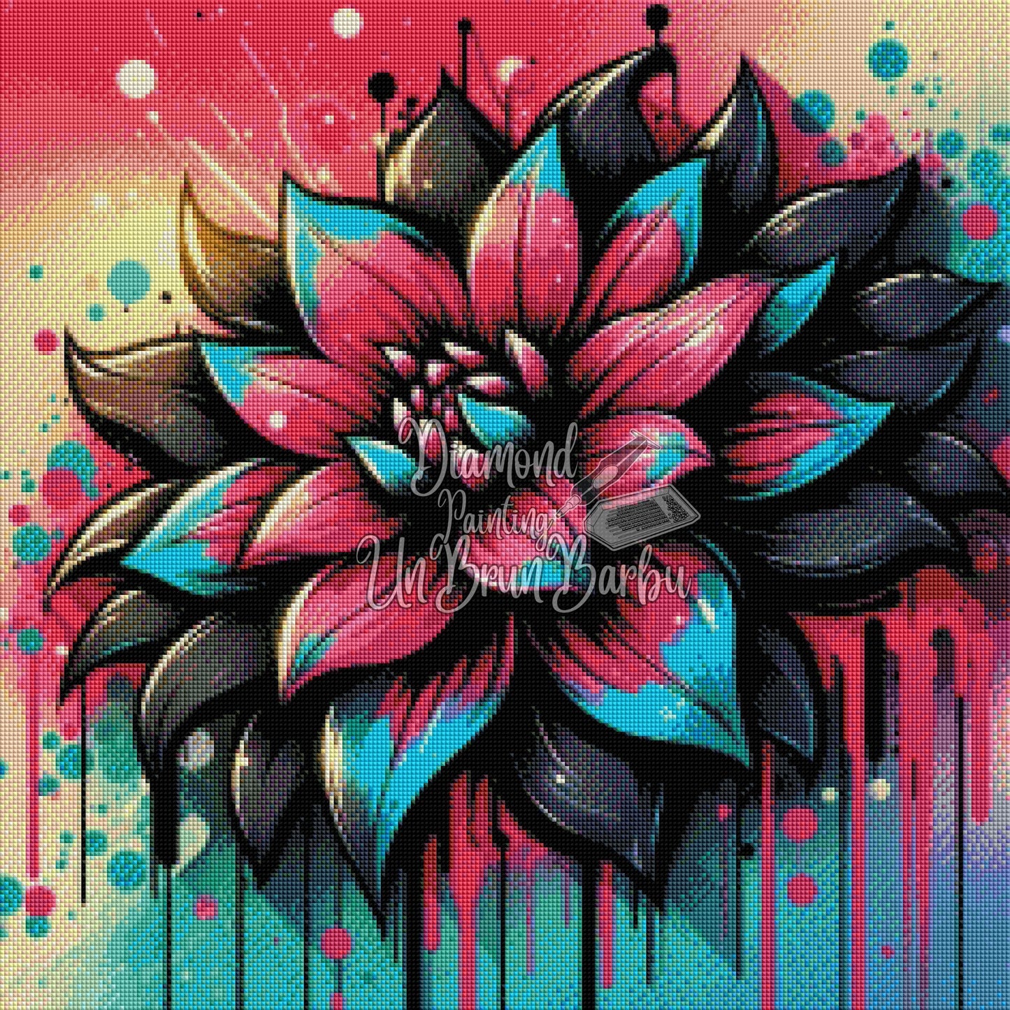 Fleur aux Coulures de Peinture (60cm x 60cm)