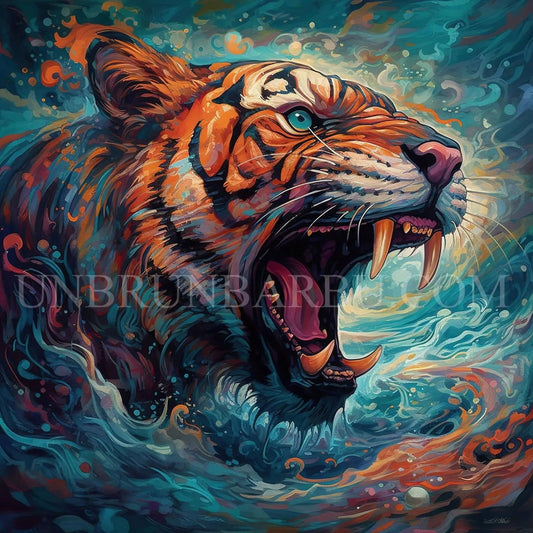 Fureur dans les Vagues d’Émeraude. (100cm x 100cm). - UnBrunBarbu